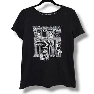 Karl Lagerfeld 3D Flower Paris Graphic Tee‎ Cafe Print Short Sleeve Black S